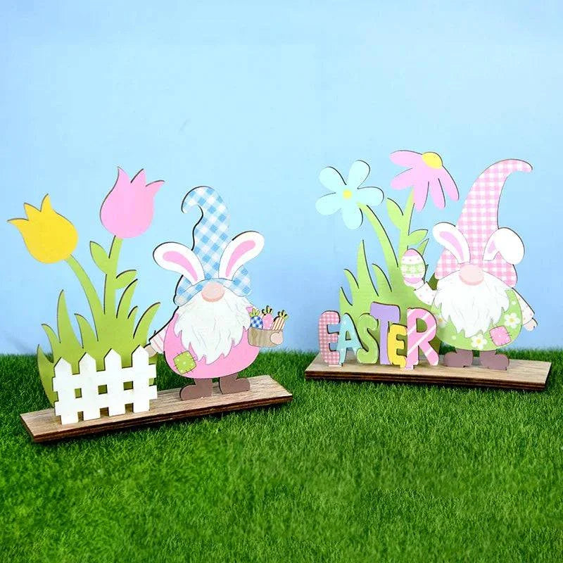 Artisanal Wooden Signs DIY Craft for Desktop Centerpieces – Featuring Decorative Rabbit, Flower, and Gnome Ornaments