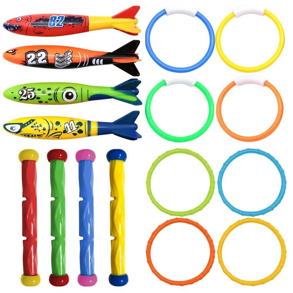 4-Piece Summer Pool Diving Toys Set - Multicolor Swim Dive Toy Set for Creative Underwater Fun (Choose from Torpedoes, Rods, Rings, or Soft Spheres)