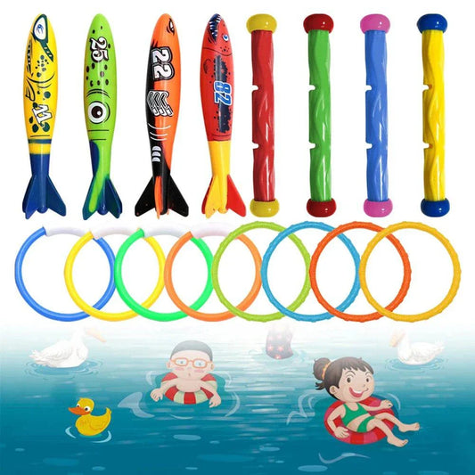 4-Piece Summer Pool Diving Toys Set - Multicolor Swim Dive Toy Set for Creative Underwater Fun (Choose from Torpedoes, Rods, Rings, or Soft Spheres)